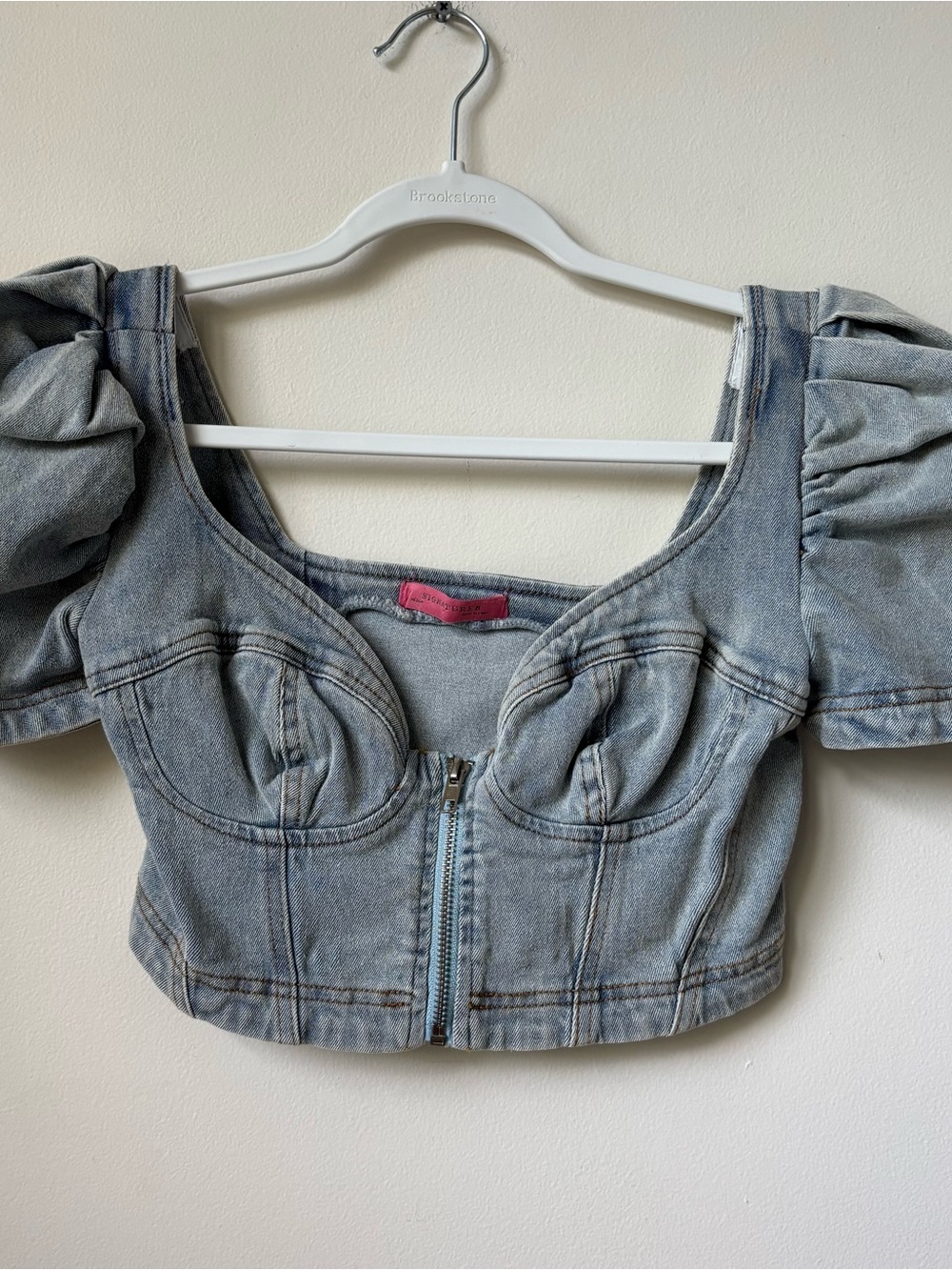 Signature 8 Stretch Denim Zippered Light Wash Cropped Top Size M